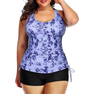 imageYonique Women Plus Size Tankini with Shorts Two Piece Bathing Suits Athletic Swimsuits Tummy Control SwimwearTie Dye