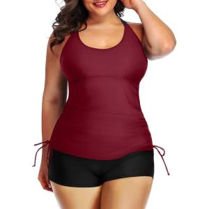 imageYonique Women Plus Size Tankini with Shorts Two Piece Bathing Suits Athletic Swimsuits Tummy Control SwimwearWine Red