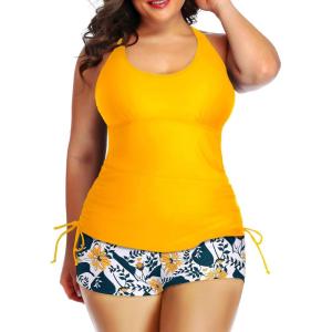 imageYonique Women Plus Size Tankini with Shorts Two Piece Bathing Suits Athletic Swimsuits Tummy Control SwimwearYellow