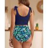 imageTwo Piece High Waisted Swimsuits  Women Tummy Control Bikini Modest Bathing Suit 2PC 2025Blue Floral