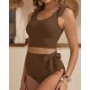 imageTwo Piece High Waisted Swimsuits  Women Tummy Control Bikini Modest Bathing Suit 2PC 2025Brown