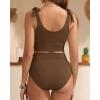imageTwo Piece High Waisted Swimsuits  Women Tummy Control Bikini Modest Bathing Suit 2PC 2025Brown