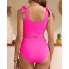 imageTwo Piece High Waisted Swimsuits  Women Tummy Control Bikini Modest Bathing Suit 2PC 2025Hot Pink