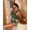 imageTwo Piece High Waisted Swimsuits  Women Tummy Control Bikini Modest Bathing Suit 2PC 2025Olive Green Floral