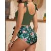 imageTwo Piece High Waisted Swimsuits  Women Tummy Control Bikini Modest Bathing Suit 2PC 2025Olive Green Floral