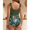 imageTwo Piece High Waisted Swimsuits  Women Tummy Control Bikini Modest Bathing Suit 2PC 2025Olive Green Floral