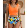 imageTwo Piece High Waisted Swimsuits  Women Tummy Control Bikini Modest Bathing Suit 2PC 2025Orange and Leaves