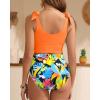 imageTwo Piece High Waisted Swimsuits  Women Tummy Control Bikini Modest Bathing Suit 2PC 2025Orange and Leaves