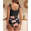 imageTwo Piece High Waisted Swimsuits  Women Tummy Control Bikini Modest Bathing Suit 2PC 2025Pink Floral