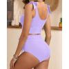 imageTwo Piece High Waisted Swimsuits  Women Tummy Control Bikini Modest Bathing Suit 2PC 2025Purple