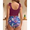 imageTwo Piece High Waisted Swimsuits  Women Tummy Control Bikini Modest Bathing Suit 2PC 2025Purple Leaf