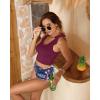 imageTwo Piece High Waisted Swimsuits  Women Tummy Control Bikini Modest Bathing Suit 2PC 2025Purple Leaf
