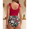 imageTwo Piece High Waisted Swimsuits  Women Tummy Control Bikini Modest Bathing Suit 2PC 2025Red and Floral