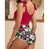 imageTwo Piece High Waisted Swimsuits  Women Tummy Control Bikini Modest Bathing Suit 2PC 2025Red and Floral