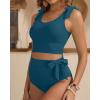 imageTwo Piece High Waisted Swimsuits  Women Tummy Control Bikini Modest Bathing Suit 2PC 2025Teal