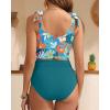 imageTwo Piece High Waisted Swimsuits  Women Tummy Control Bikini Modest Bathing Suit 2PC 2025Teal Floral