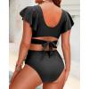 imageWomen High Waist Bikini Sets  Two Piece Ruffle Tummy Control Swimsuits Bathing SuitBlack