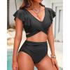 imageWomen High Waist Bikini Sets  Two Piece Ruffle Tummy Control Swimsuits Bathing SuitBlack