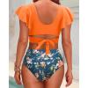 imageWomen High Waist Bikini Sets  Two Piece Ruffle Tummy Control Swimsuits Bathing SuitOrange Flowers