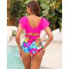 imageWomen High Waist Bikini Sets  Two Piece Ruffle Tummy Control Swimsuits Bathing SuitPink and Floral