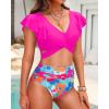imageWomen High Waist Bikini Sets  Two Piece Ruffle Tummy Control Swimsuits Bathing SuitPink and Floral