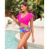 imageWomen High Waist Bikini Sets  Two Piece Ruffle Tummy Control Swimsuits Bathing SuitPink and Floral