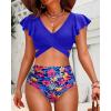 imageWomen High Waist Bikini Sets  Two Piece Ruffle Tummy Control Swimsuits Bathing SuitRoyal Blue Floral