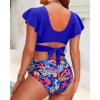 imageWomen High Waist Bikini Sets  Two Piece Ruffle Tummy Control Swimsuits Bathing SuitRoyal Blue Floral