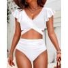 imageWomen High Waist Bikini Sets  Two Piece Ruffle Tummy Control Swimsuits Bathing SuitWhite