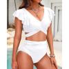 imageWomen High Waist Bikini Sets  Two Piece Ruffle Tummy Control Swimsuits Bathing SuitWhite