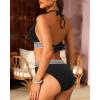imageWomen High Waisted Bikini Set  Push Up Two Piece Swimsuit Color Block Halter Bikini Ribbed 2025 Bathing Suit SwimwearBlack