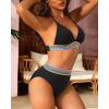 imageWomen High Waisted Bikini Set  Push Up Two Piece Swimsuit Color Block Halter Bikini Ribbed 2025 Bathing Suit SwimwearBlack