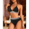 imageWomen High Waisted Bikini Set  Push Up Two Piece Swimsuit Color Block Halter Bikini Ribbed 2025 Bathing Suit SwimwearBlack