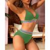 imageWomen High Waisted Bikini Set  Push Up Two Piece Swimsuit Color Block Halter Bikini Ribbed 2025 Bathing Suit SwimwearGreen