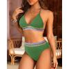 imageWomen High Waisted Bikini Set  Push Up Two Piece Swimsuit Color Block Halter Bikini Ribbed 2025 Bathing Suit SwimwearGreen
