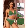 imageWomen High Waisted Bikini Set  Push Up Two Piece Swimsuit Color Block Halter Bikini Ribbed 2025 Bathing Suit SwimwearGreen