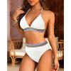 imageWomen High Waisted Bikini Set  Push Up Two Piece Swimsuit Color Block Halter Bikini Ribbed 2025 Bathing Suit SwimwearWhite01