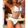 imageWomen High Waisted Bikini Set  Push Up Two Piece Swimsuit Color Block Halter Bikini Ribbed 2025 Bathing Suit SwimwearWhite01