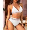 imageWomen High Waisted Bikini Set  Push Up Two Piece Swimsuit Color Block Halter Bikini Ribbed 2025 Bathing Suit SwimwearWhite02