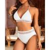imageWomen High Waisted Bikini Set  Push Up Two Piece Swimsuit Color Block Halter Bikini Ribbed 2025 Bathing Suit SwimwearWhite02