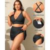 imageWomens Plus Size High Waisted Bikini  Two Piece Swimsuit with Skirt 2025 Tummy Control Bathing Suit with PocketBlack