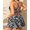 imageWomens Plus Size High Waisted Bikini  Two Piece Swimsuit with Skirt 2025 Tummy Control Bathing Suit with PocketBlack and White Leaves