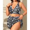 imageWomens Plus Size High Waisted Bikini  Two Piece Swimsuit with Skirt 2025 Tummy Control Bathing Suit with PocketBlack and White Leaves