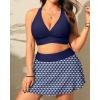 imageWomens Plus Size High Waisted Bikini  Two Piece Swimsuit with Skirt 2025 Tummy Control Bathing Suit with PocketBlue Geometry