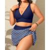 imageWomens Plus Size High Waisted Bikini  Two Piece Swimsuit with Skirt 2025 Tummy Control Bathing Suit with PocketBlue Geometry