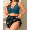 imageWomens Plus Size High Waisted Bikini  Two Piece Swimsuit with Skirt 2025 Tummy Control Bathing Suit with PocketGreen and Flower