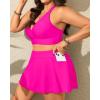 imageWomens Plus Size High Waisted Bikini  Two Piece Swimsuit with Skirt 2025 Tummy Control Bathing Suit with PocketHot Pink