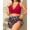 imageWomens Plus Size High Waisted Bikini  Two Piece Swimsuit with Skirt 2025 Tummy Control Bathing Suit with PocketRed and Floral