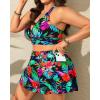imageWomens Plus Size High Waisted Bikini  Two Piece Swimsuit with Skirt 2025 Tummy Control Bathing Suit with PocketTropical Print