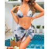 imageYonique 3 Piece Triangle Bikini Swimsuit Halter Top Tie Side Bikini Bathing Suit with Mesh Beach SkirtBlue Marble